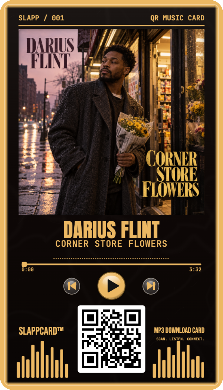 DARIUS FLINT — Corner Store Flowers, a Slappcard Bold card (front)