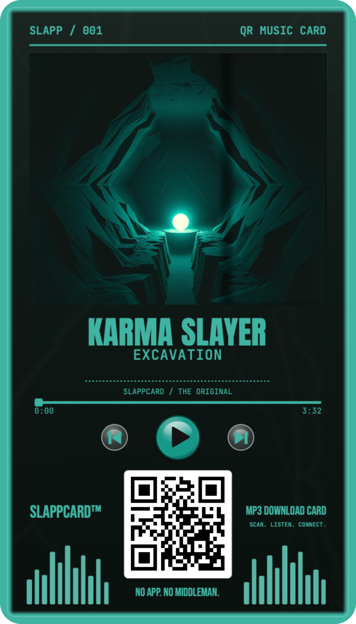 Karma Slayer — Excavation, a Slappcard Bold card (front)