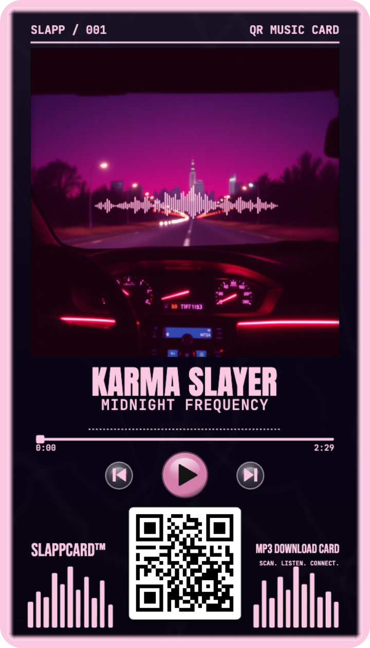 Karma Slayer — Midnight Frequency, a Slappcard Bold card (front)