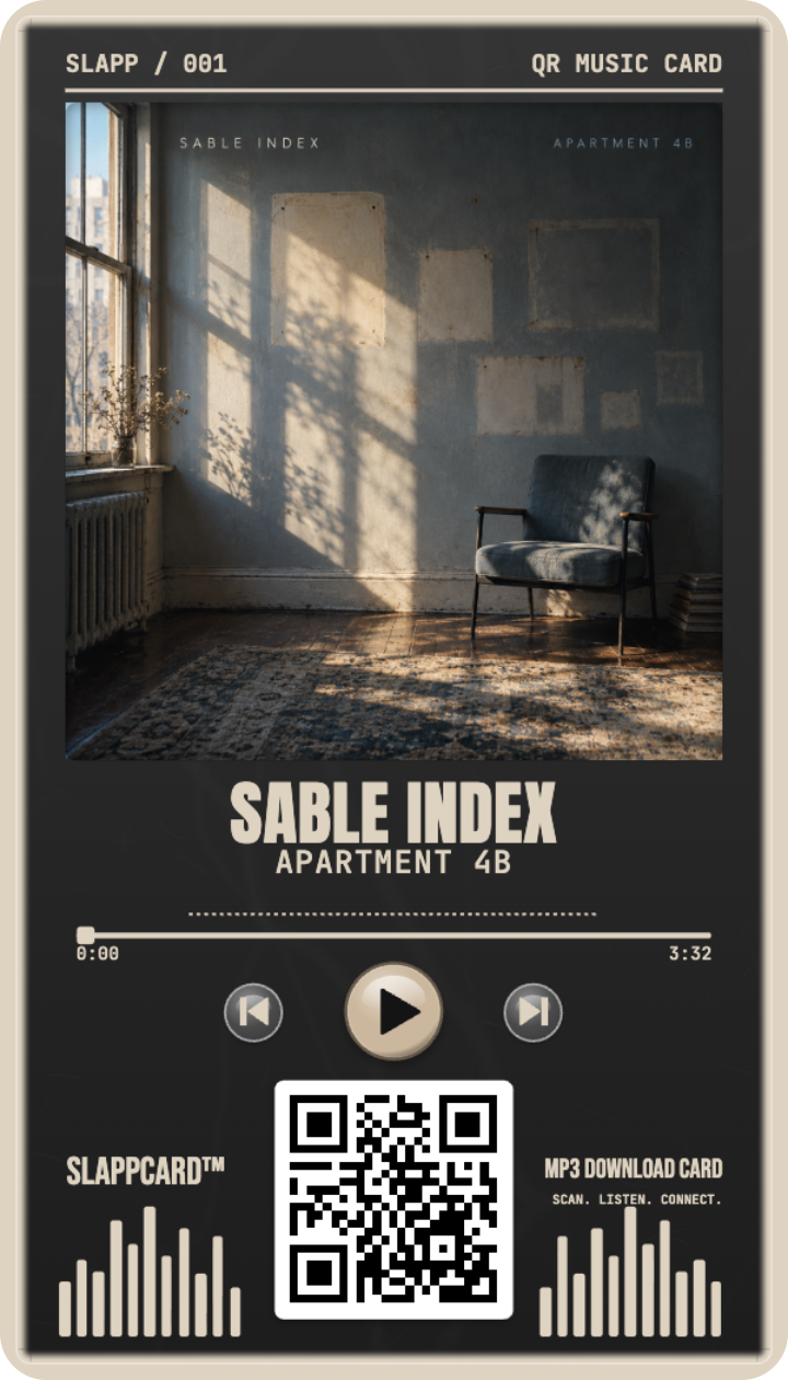 SABLE INDEX — Apartment 4B, a Slappcard Bold card (front)