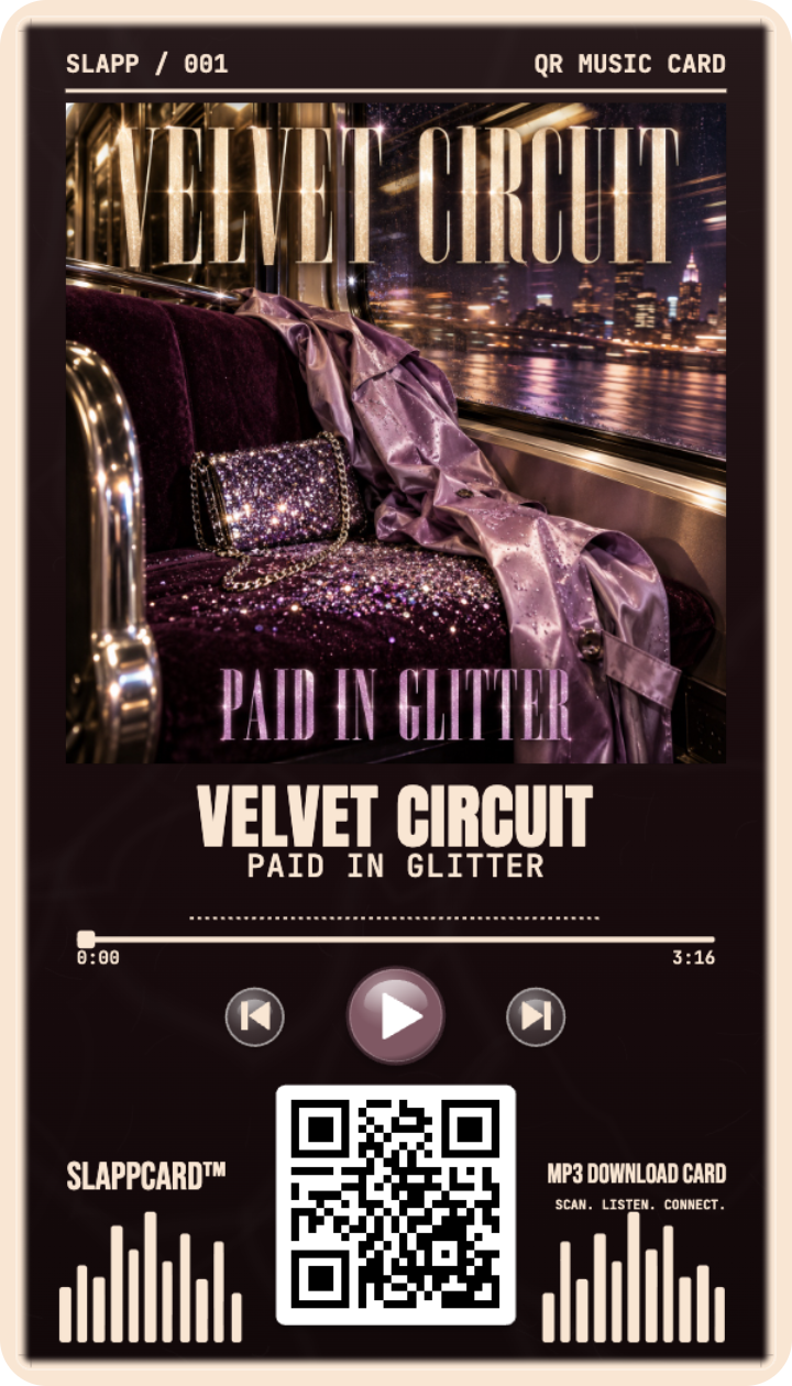VELVET CIRCUIT — Paid in Glitter, a Slappcard Bold card (front)